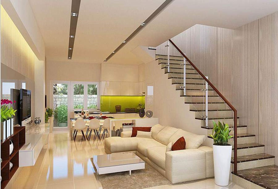 bố trí nội thất phòng khách nhà ống liền bếp