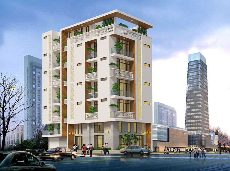 mẫu thiết kế khách sạn 2 mặt tiền phong cách hiện đại