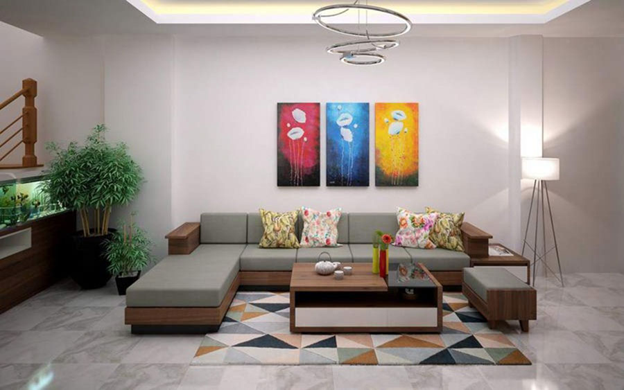 trang trí tường cho phòng khách nhà ống